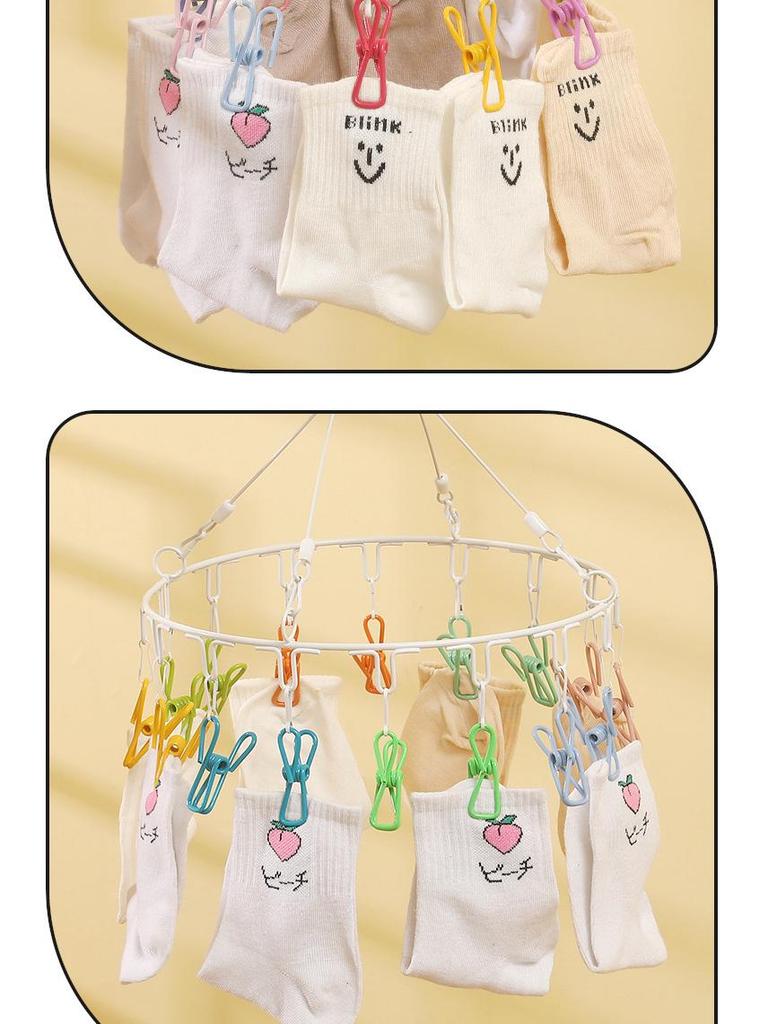 Colorful Rainbow Clothes Drying Rack with Multi-Clips - Windproof, Round, Ideal for Dorms, Balconies, Socks, and Children's Clothing