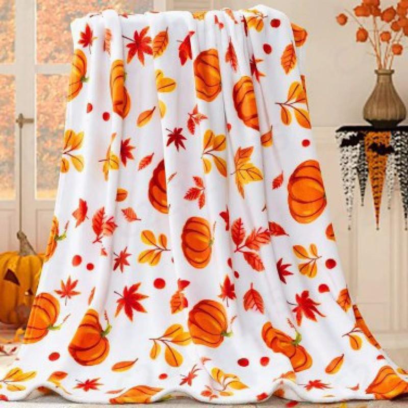 Halloween Pumpkin Spider Web Flannel Blanket Soft Warm Home Throw Gift