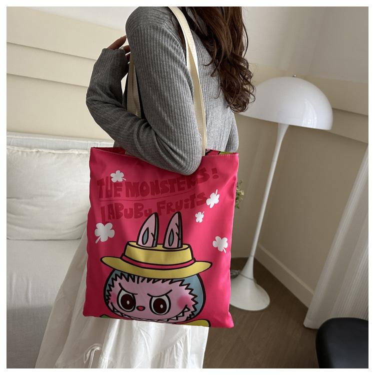 New Labubu Shoulder Eco-friendly Bag Canvas Bag Casual Shoulder Bag Shopping Bag Internet Famous Bag Cartoon