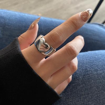 Ventfille Copper Retro Love Heart Wide Glossy Net Red Ring For Women Girl Gift Jewelry Dropshipping