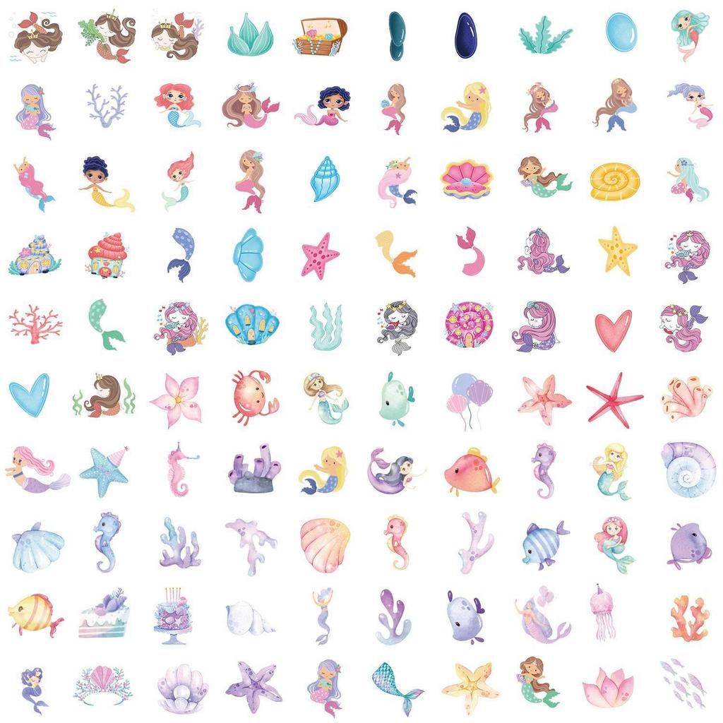 50pcs Waterproof Mermaid Stickers for Suitcase, Car, Laptop, Skateboard, Phone - Decorative Graffiti Set.