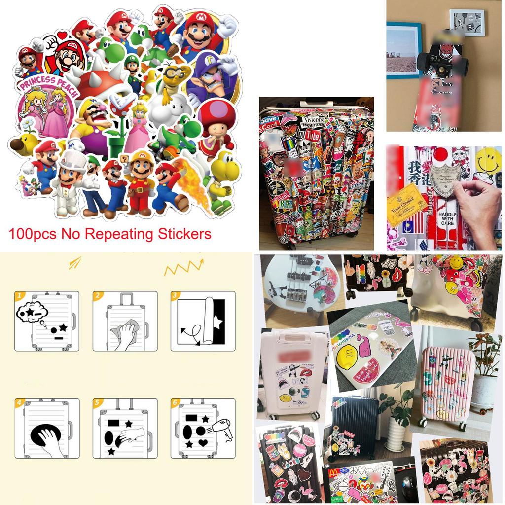 100 ks Super Mario Bros Princezna Kawaii Poznámkové Samolepky Odolné Voděodolné Sběratelské