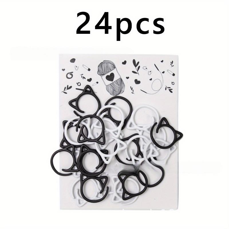 24Pcs Cat Ear Stitch Markers Set for Knitting Crochet Multiple Color Metal Locking Rings Craft Marker Tools DIY Sewing Projects