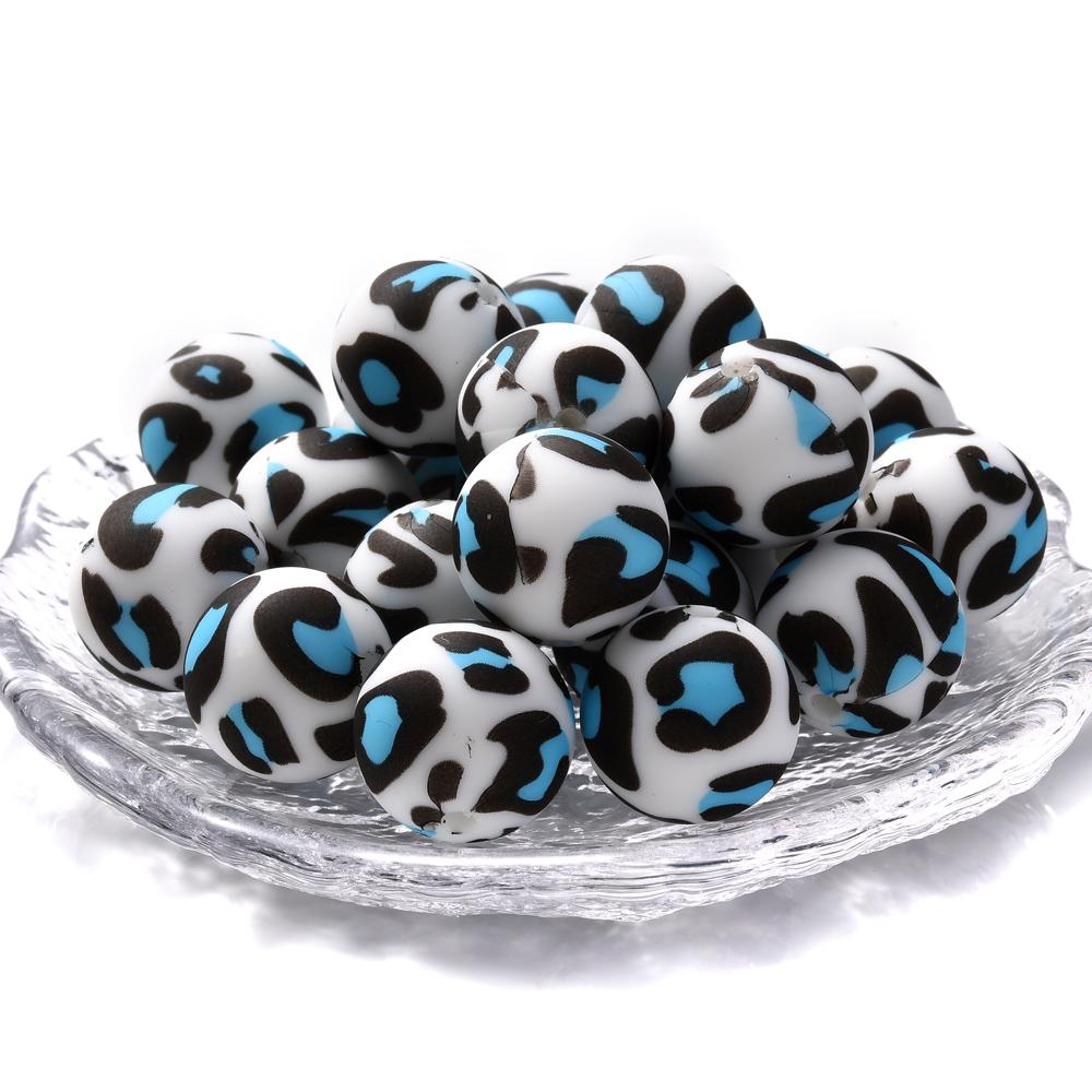 15mm 10Pcs Printed Silicone Beads Chewing Bead DIY Charms Newborn Nursing Accessories Necklace Pacifier Chain Teething Toy