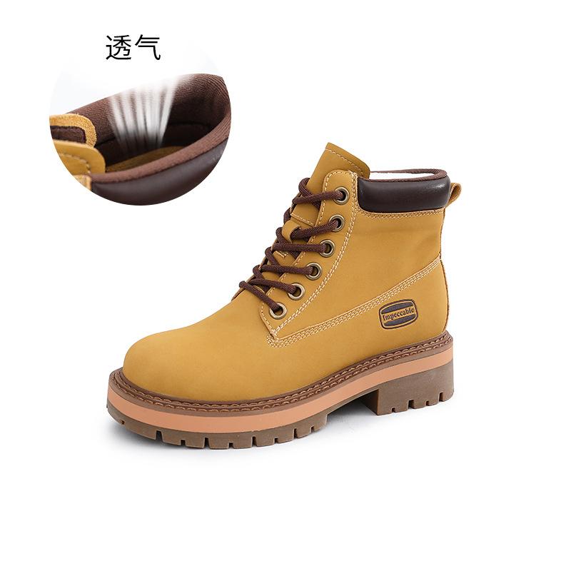 Leather rhubarb boots 2025 autumn and winter new Martin boots women's casual thin boots women's lace-up women's boots thick heel short boots