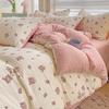 Floral Print French Style Bedding Set Bubble Cotton Duvet Cover Set Washed Cotton Flat Sheet Set Queen For Girl Decor Home