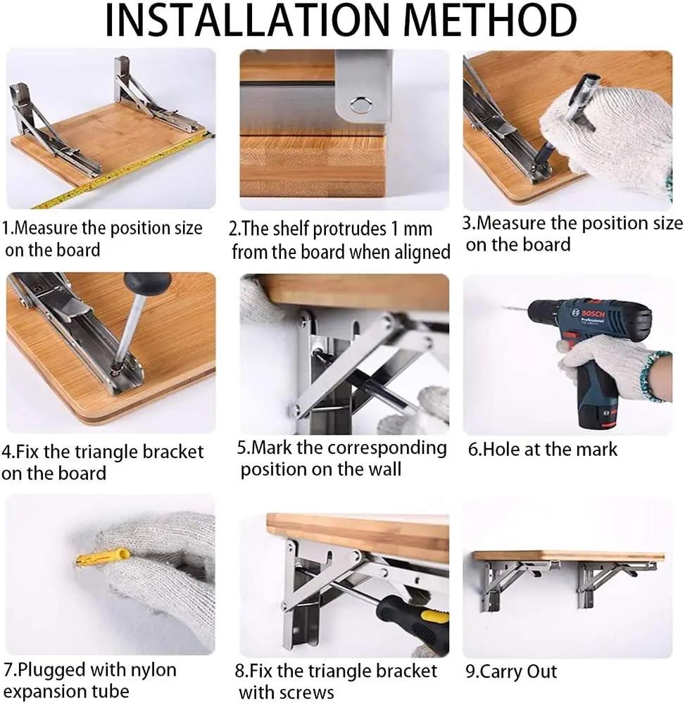 2pcs 8/10/12/14/16/18 Inch Folding Angle Bracket Triangle Shelf Heavy Support Adjustable Wall Mounted Bench