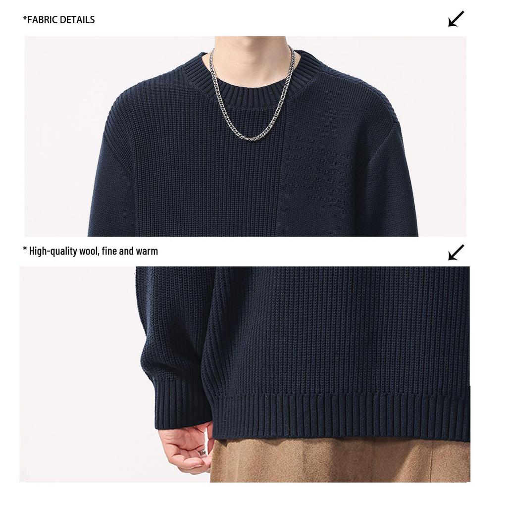 Shanggu Men’s High-End Loose Fashion Round Neck Sweater - Light Luxury and Versatile
