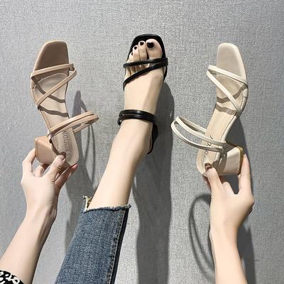 Moda Wysokie Obcasy Kapcie Kobiety Seksowne Sandały Damskie Kwadratowe Obcasy Letnie Kapcie Na Zewnątrz Wiązane Damskie Klapki 2024 Moda Damskie Sandały