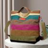 Hot Sell Women's Large Capacity Canvas Handbags Fashion Female Shoulder Bag New Rainbow Stripes Patchwork Crossbody Bag