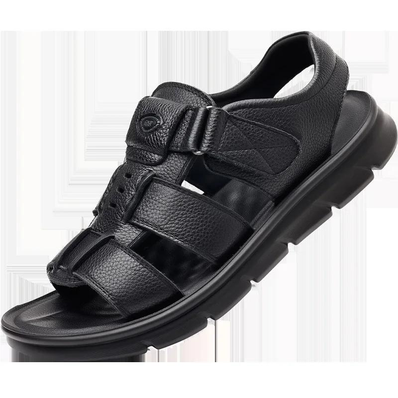 Fashion 2024Men's Sandals Luxury Genuine Leather Sandal Outdoor Casual Sandals Non Slip Beach Shoes for Men Driving Sandalias Big Size47