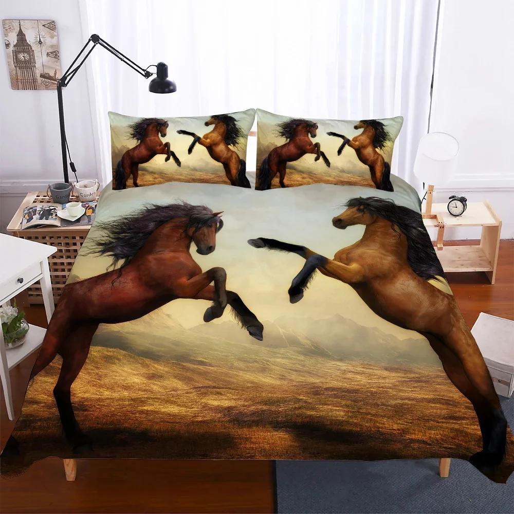 

3D animal Horse Soft Duvet Cover Set+pilow Cover Brown Grey Bed Cover Set Quen Sized Dimensions Animal Beding Sets 5d Jogo De Cama Ful 100*200cm Single
