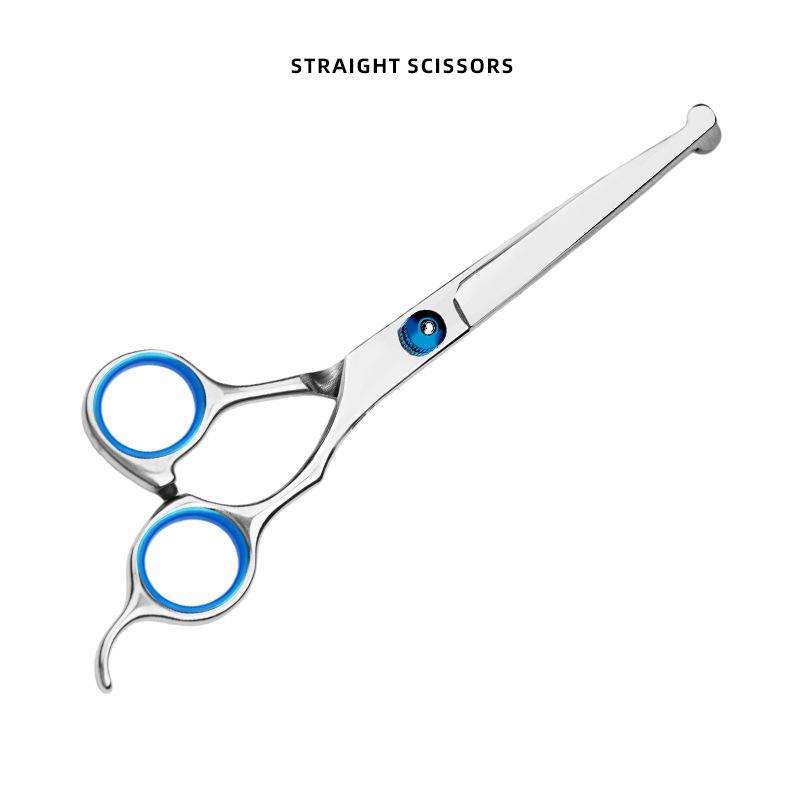 Professional Stainless Steel Barber Scissors Set: Blue Screw, Flat Shear & Serrated Shear for Hairdressing