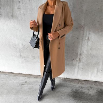 Women's Midi Long Wool Coat Double Breasted Trench Coat Classic Notch Lapel Peacoat Fall Winter Overcoat