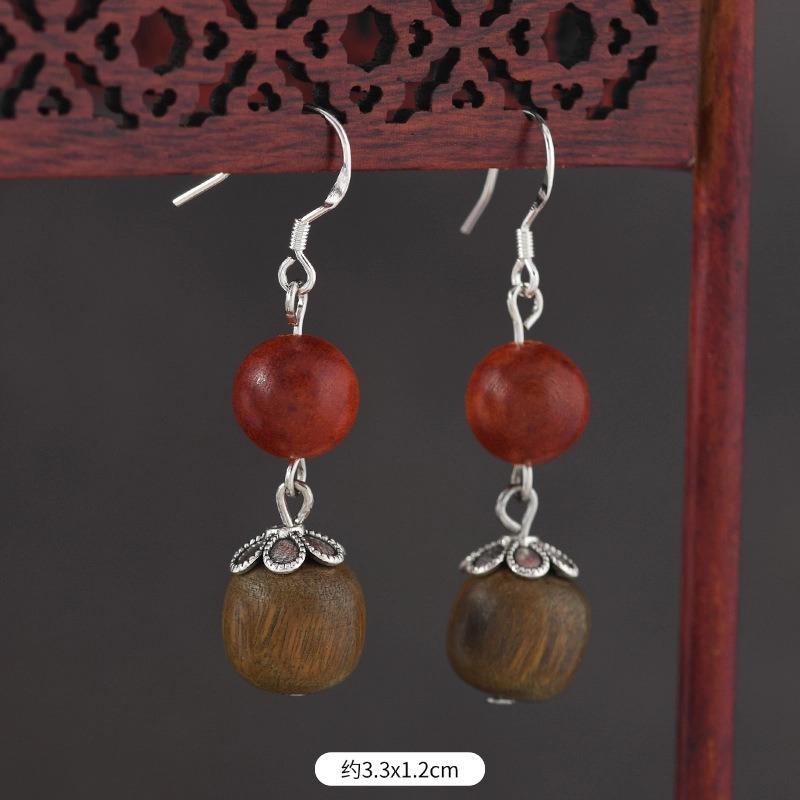 Original Zen Sandalwood Earrings, Retro Literary and Medium Earrings, High-end S925 Silver Hook Earrings for Women