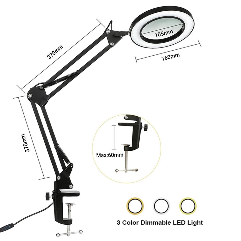 LED Vergrootglas Bureau Lamp 8X/10X Vergroting met 72LED 3-Kleuren Licht - USB-Powered voor Soldeer Reparatie en Huidverzorging Schoonheid