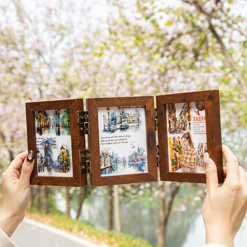 2m/roll PET Die-cut Tape Romantic City Travel Street Landscape Street Light Pattern Tape Creative DIY Greeting Card Decoration