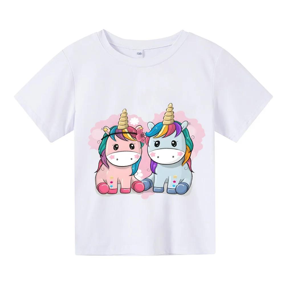 

Единорог Летняя Мода Детская Футболка Мальчик Короткий Рукав Белые Футболки Малыш Детская Хлопковая Майка Одежда для Девочек Camisetas y2k цельный 100 белый