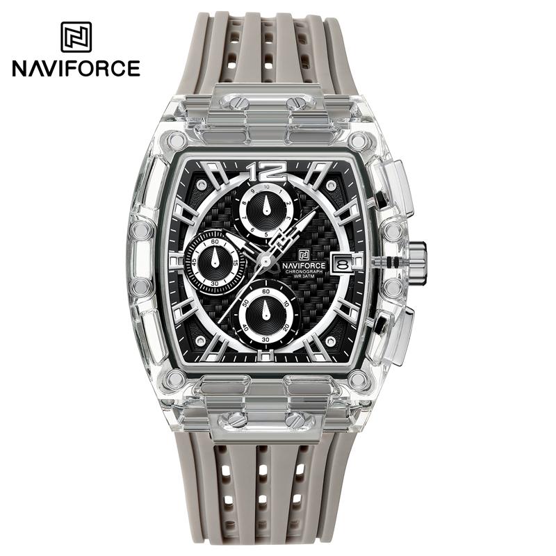 Naviforce 7105 Casual New Chronograph Mul-tifunction Watches Sports Silicone Man Transparent Case Wristwatch Relogio Masculino