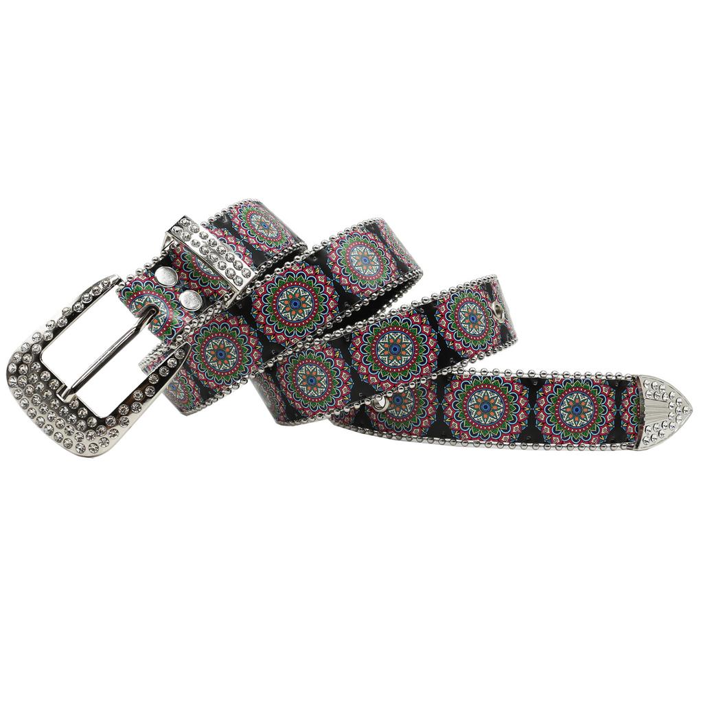 Rhinestone Belt Printed Women's Belt Belt Retro Versatile Fashion Mandala Pattern Simple Personality Belt