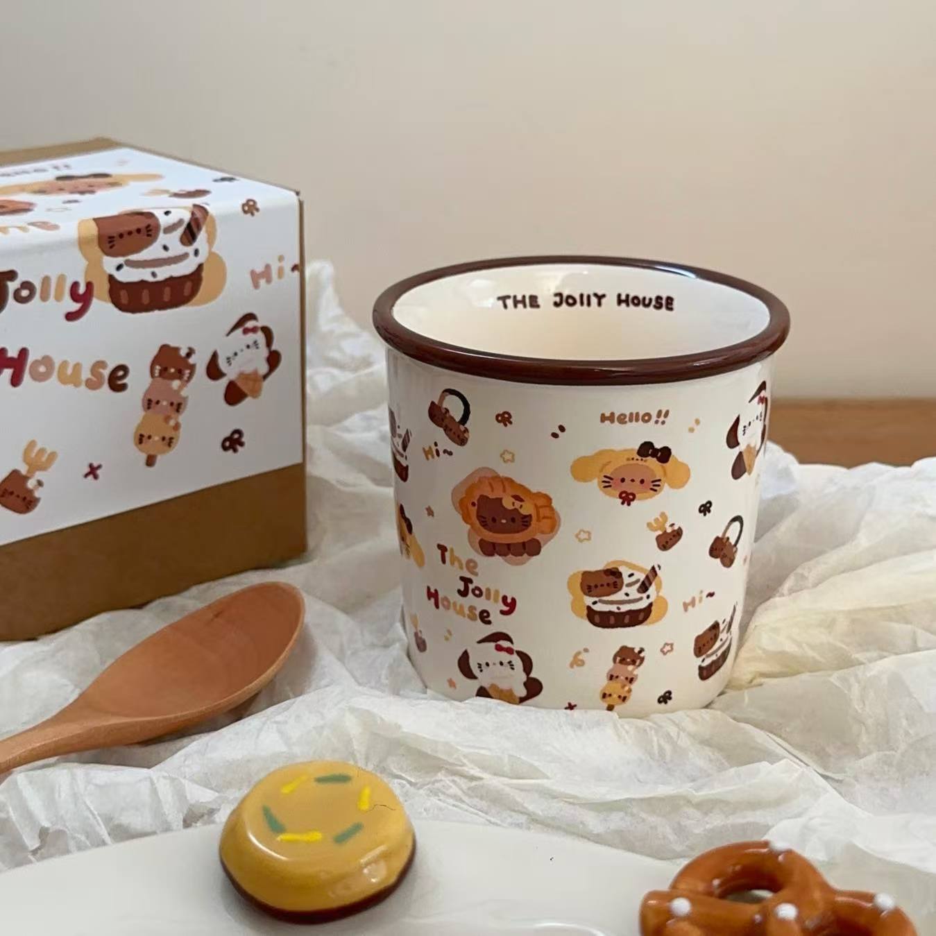 

Cartoon Original Striped Ceramic Cups Cute Cat Couple Mugs High Appearance Level Large Capacity Breakfast Milk Cups 301-400ml