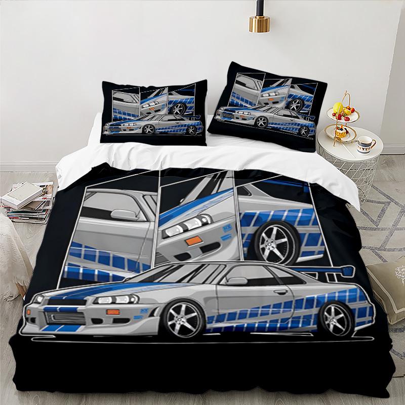 Set Biancheria da Letto 3 Pezzi Skyline Blue Racing Spirit Speed Style, per 1 Copripiumino e 2 Federe Perfetto come Regalo per Fan, Ideale per Camera da Letto, Dormitorio