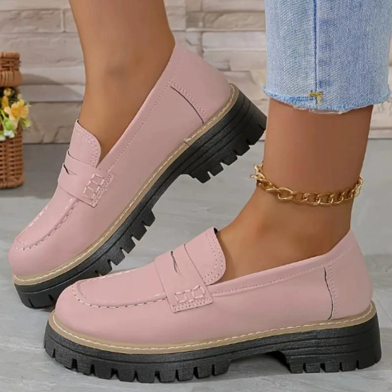 Fashion Women Solid Color Platform Loafers Shoes Woman Autumn British Style Flats Comfortable Thick Heel Slip On Shoes Zapatillas Mujer