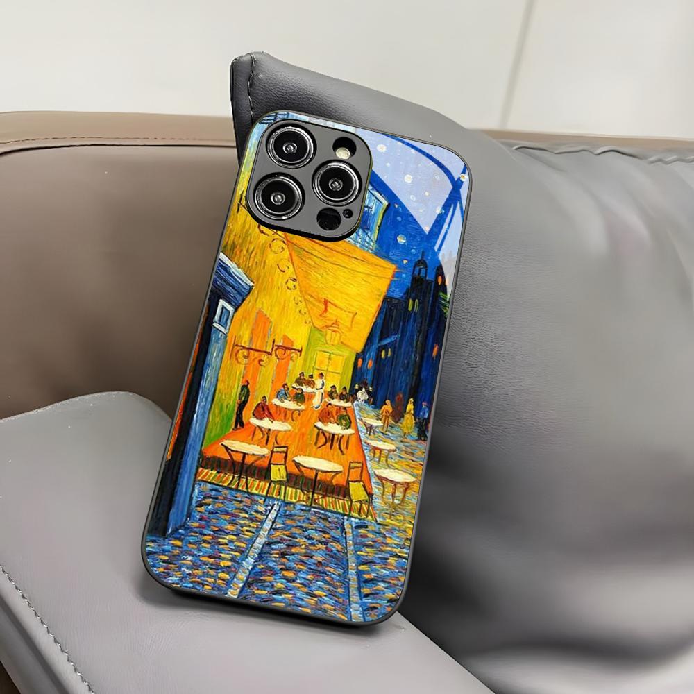 Van Gogh Oil Painting Phone Case for Iphone 17 Air 16 15 14 12 11 13 Pro Max Mini X Xr Xs Puls Black Glass Cover