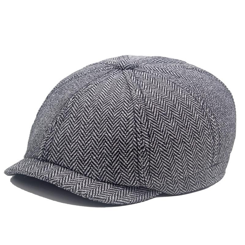 Autumn Winter Herringstone Pattern Octagonal Cap Men's British Beret Newsboy Cap Forward Cap