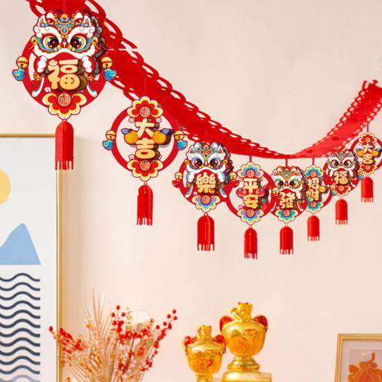 Chinese New Year Good Luck String Garland Happy Lunar New Year Hanging Banner 2026 Spring Festival Bunting Garland for Home Office Backdrop Decoration