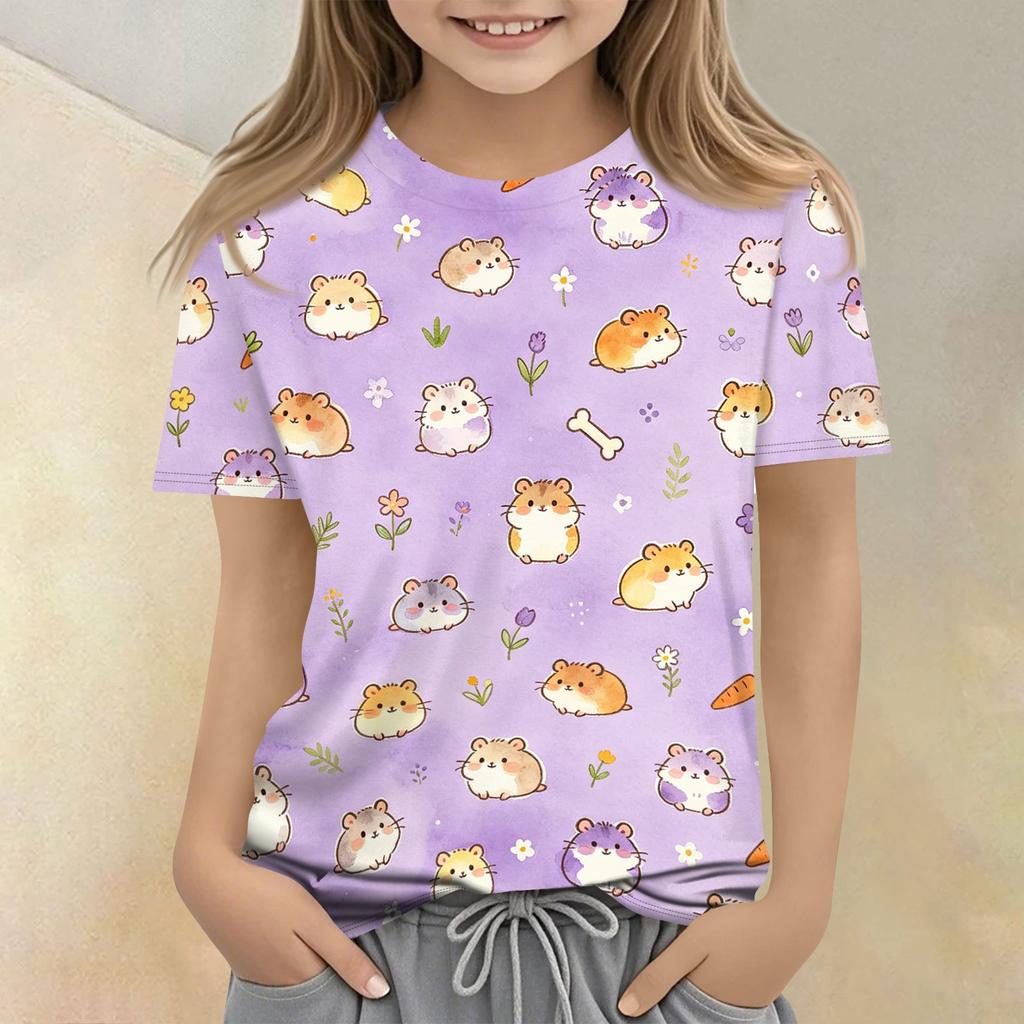 Kids Animal Print Short Sleeve T Shirt Casual Loose Fit Crew Neck Top Soft Comfortable Fabric Suitable for Everyday Wear