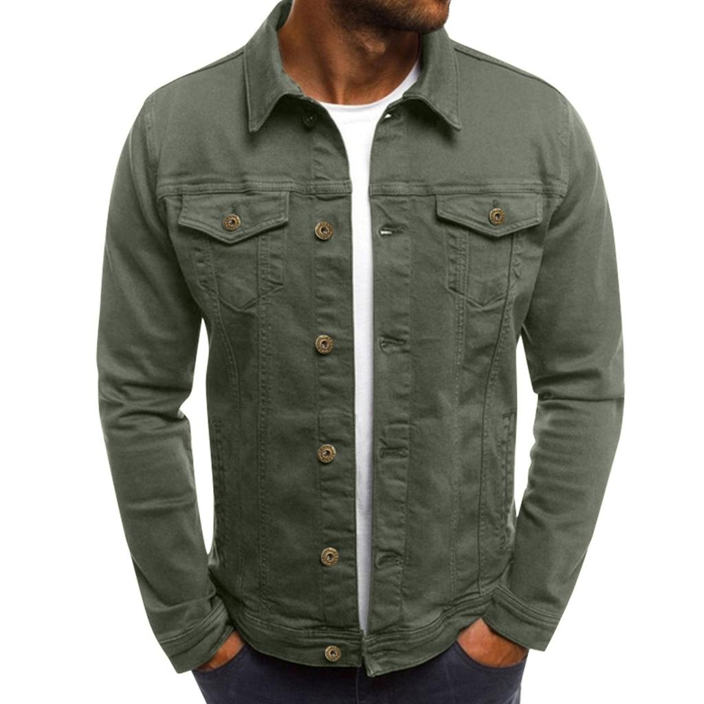 Denim Jacket Casual Solid Color Lapel Collar Jacket Cardigan Button Cargo Jacket Men