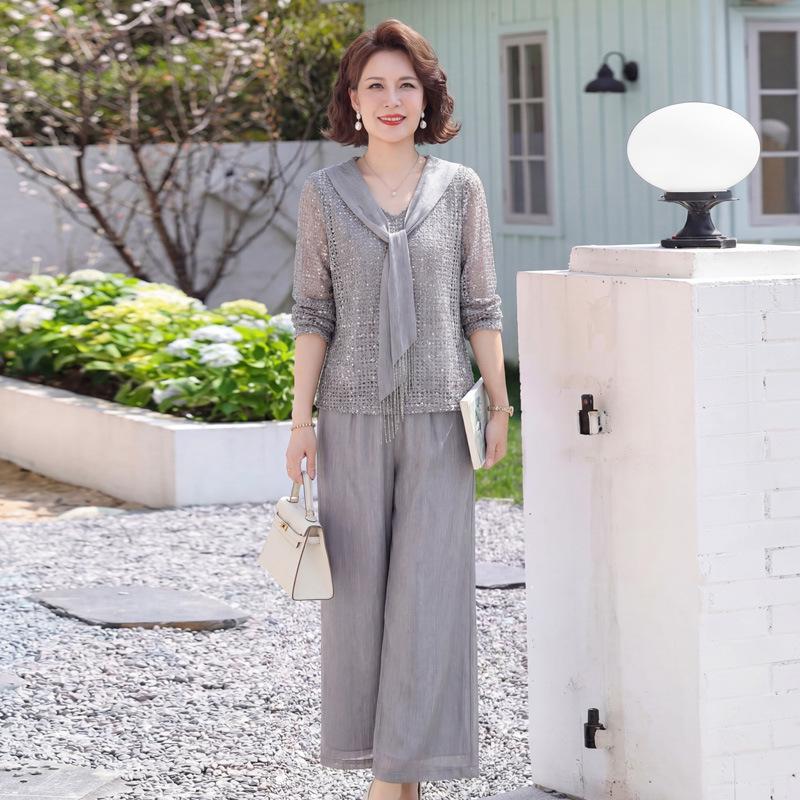 Chic Summer Outfit Set for Moms: 2026 Style Slimming Loose T-shirt & Two-Piece Set for 50+ Women 2XL