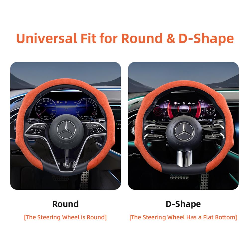 Suitable for Mercedes-Benz Premium Suede Snap-On Steering Wheel Covers, Non-Slip and Durable, Available In Round and D-Shaped Designs
