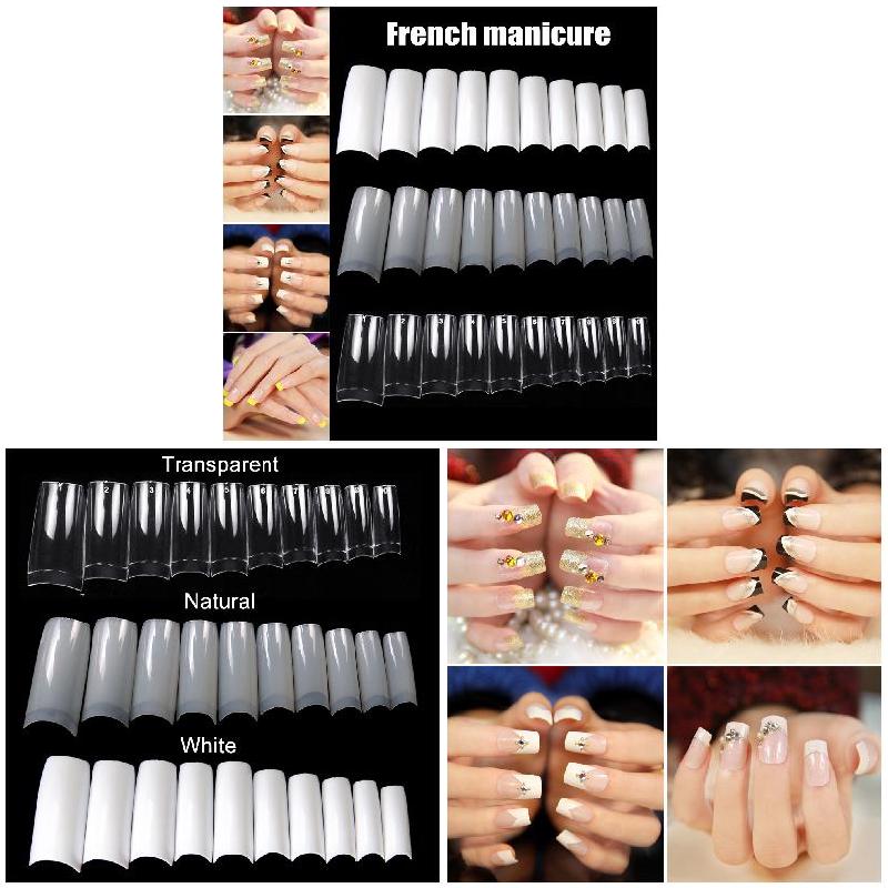 100/500pcs Transparent False Nail Tips Clear White UV Gel Fake Nails Extension 10 Sizes for Home DIY Nail Salon Manicure
