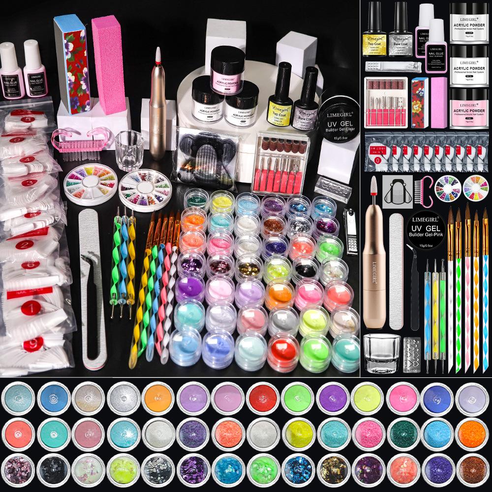Kit Polvere per Unghie Acriliche con Monomero Liquido, Decorazioni Glitter per Nail Art, Set Completo di Strumenti per Manicure per Principianti e Professionisti