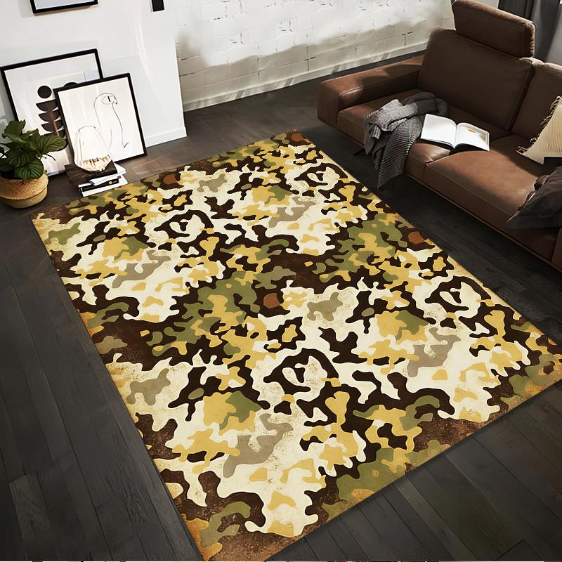 Modern Camouflage Pattern Rug, Green Brown Yellow Home Decor Carpet Suitable for use as an anti-slip for living room bedroom sofas