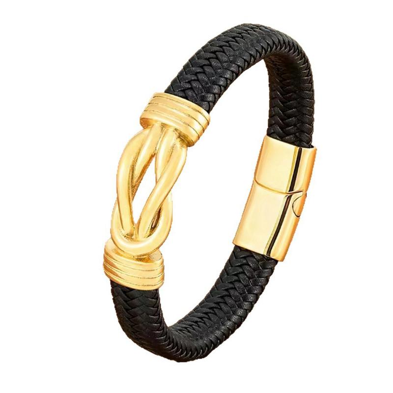 Classic Irregular Leather Bracelet for Men, Stainless Steel Magnetic Clasp Punk Style, Male Bangle Jewelry Gift