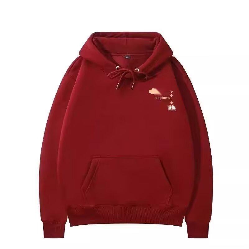 American Niche Red Fleece Hooded Sweatshirt: Trendy Loose Parent-Child Autumn/Winter 2025 Outfit. XXXL