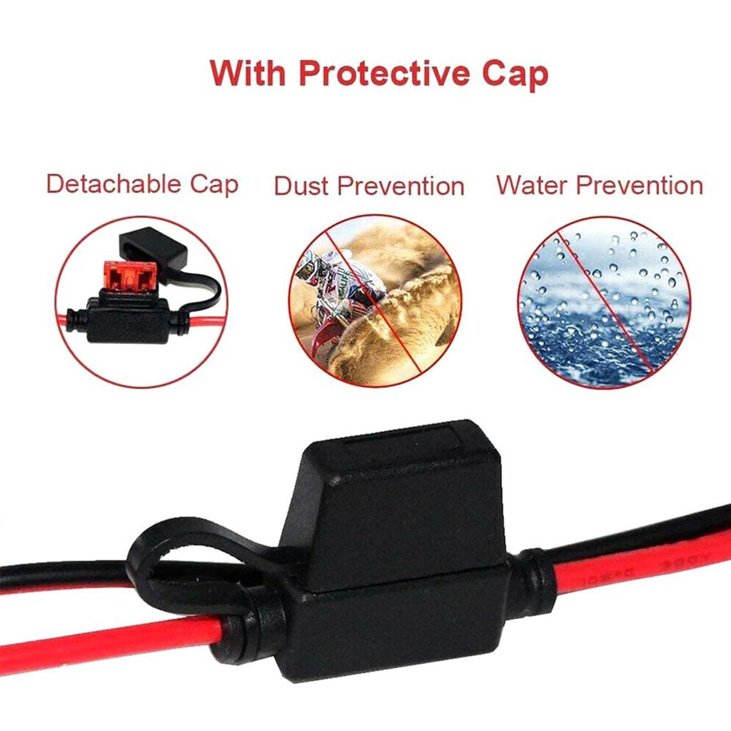 Suport pentru siguranțe dublu pozitiv/negativ, în stil ATC, fir 10AWG cu terminale inelare și conectori 45A pentru vehicule 2ft/60cm