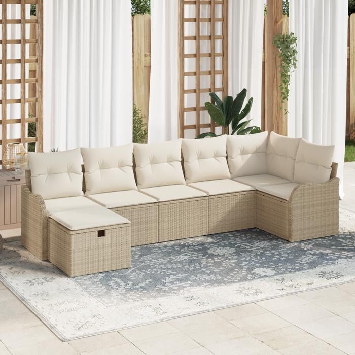 VidaXL Ensemble de canapés de jardin 7 pièces avec coussins beige poly rattan 3360332