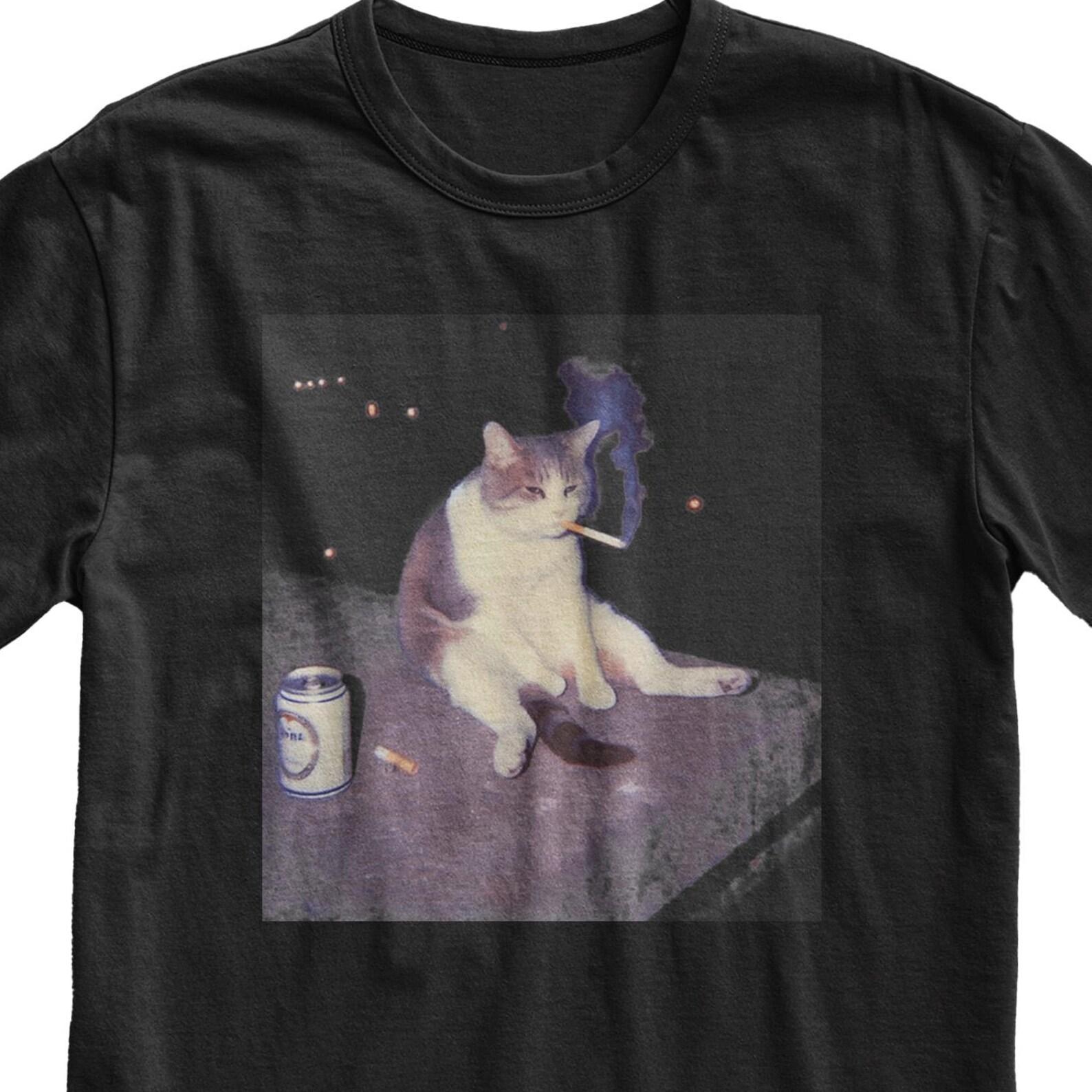 Smoking Cat Meme T-Shirt, Funny Brainrot Joke Shirt 3XL