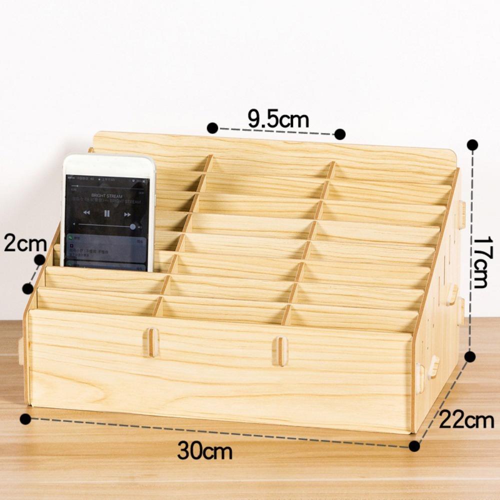 Wood Desktop Storage Box Detachable Multifunctional Phone Holder Easy to Install 12/24-Grid Phone Management Storage