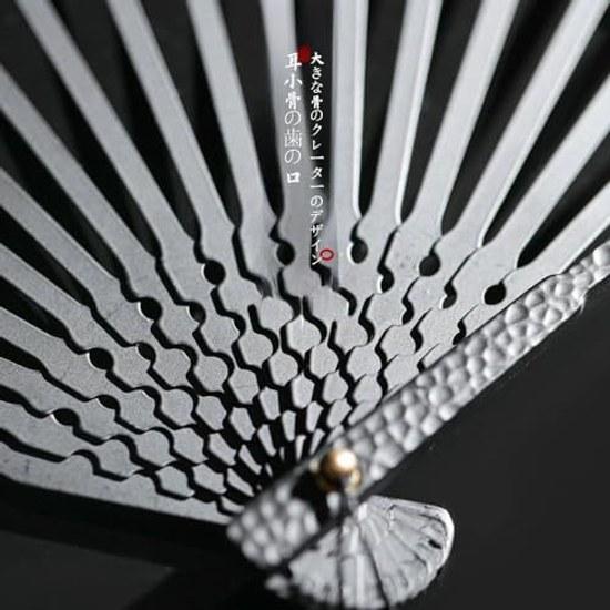 Titanium alloy folding fan men 9.5 inches suitable kimono yukata fireworks festivals celebrations Fathers Day gifts Tai Chi durable item (Black Pure