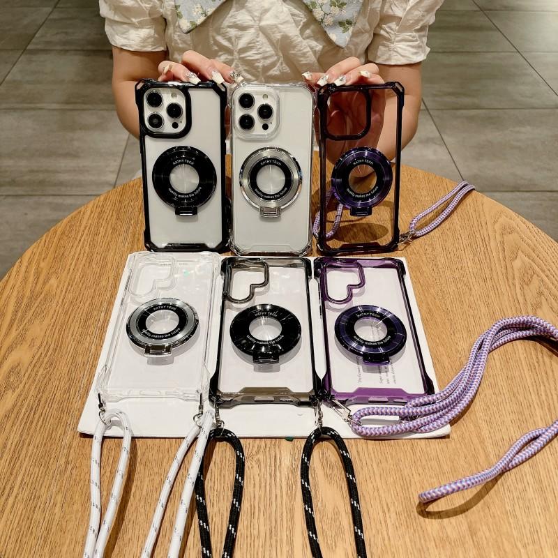Four Corner Strap Case For Samsung Galaxy S24 Ultra S26 S22 S25 FE S23 Plus A17 Magnetic Magsafe Stand Crossbody Lanyard Cover