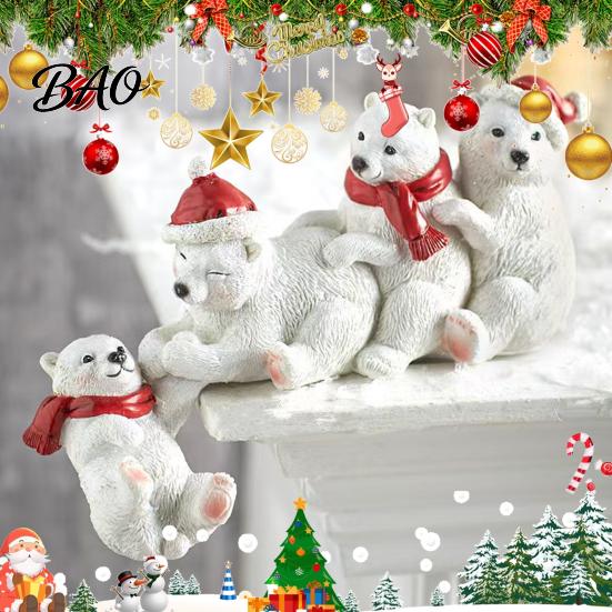 Nordic Style Hanging Decor Resin Polar Bear Ornament, White Figurine with Hat And Scarf for Seasonal Home Interior Accents Christmas Holiday