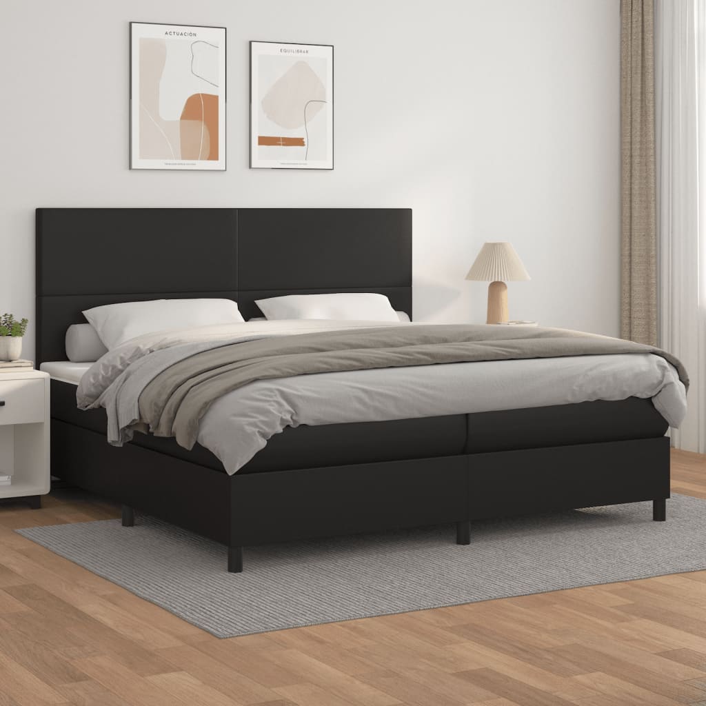 Box Spring Bed with Mattress Black 200x200 cm Faux Leather