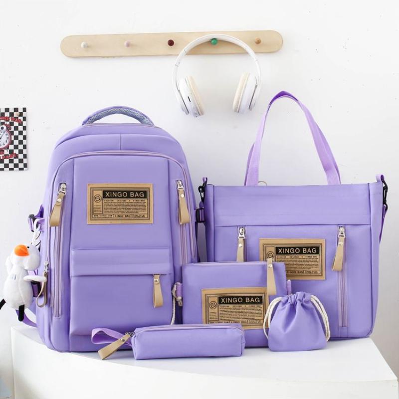 4pcs/set Backpack Female Junior High School Large Capacity High School College Style Schoolbag Outdoor anti backpack