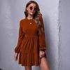 2024 European & American Women's Long-Sleeve Autumn Solid Color Patchwork Dress