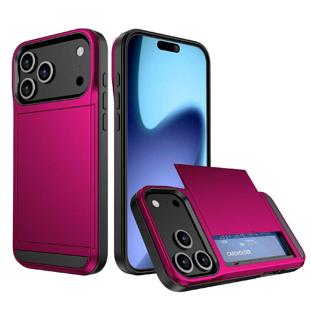 Pour iPhone 17 Pro Coque avec Porte-Cartes Coulissant PC+TPU Coque Arrière de Téléphone